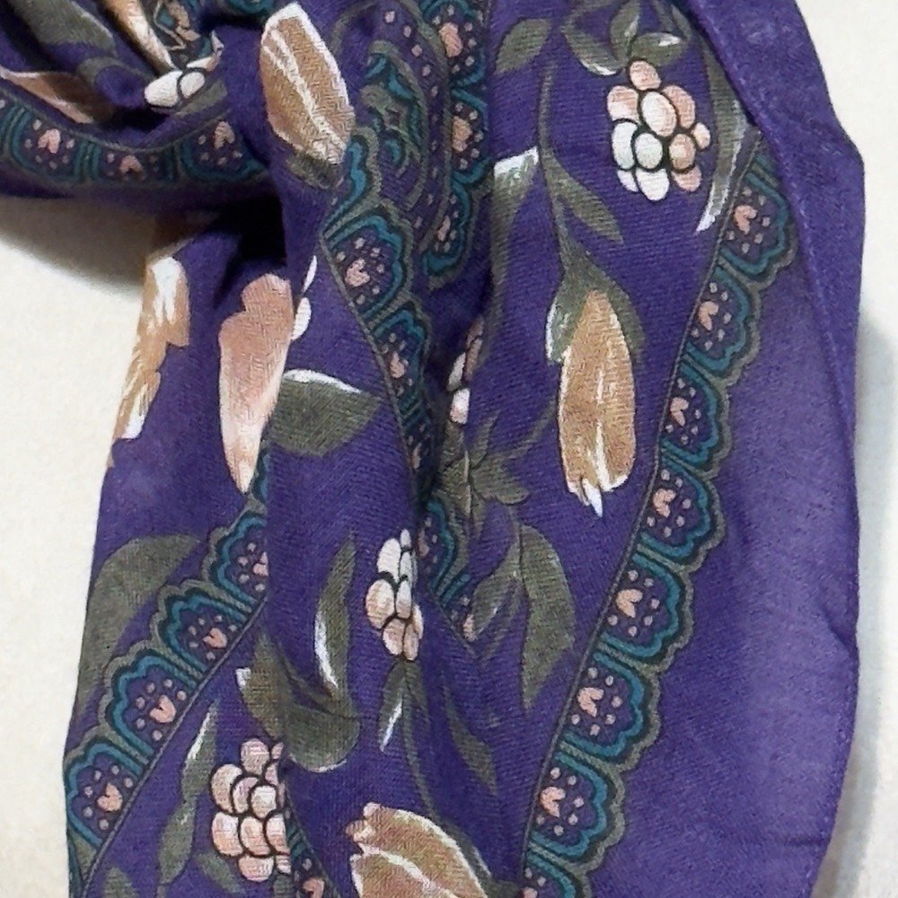 Axcess 90s Rayon Square Scarf Dark Purple Floral Roses Paisley Italy 30" Vtg - Picture 11 of 12